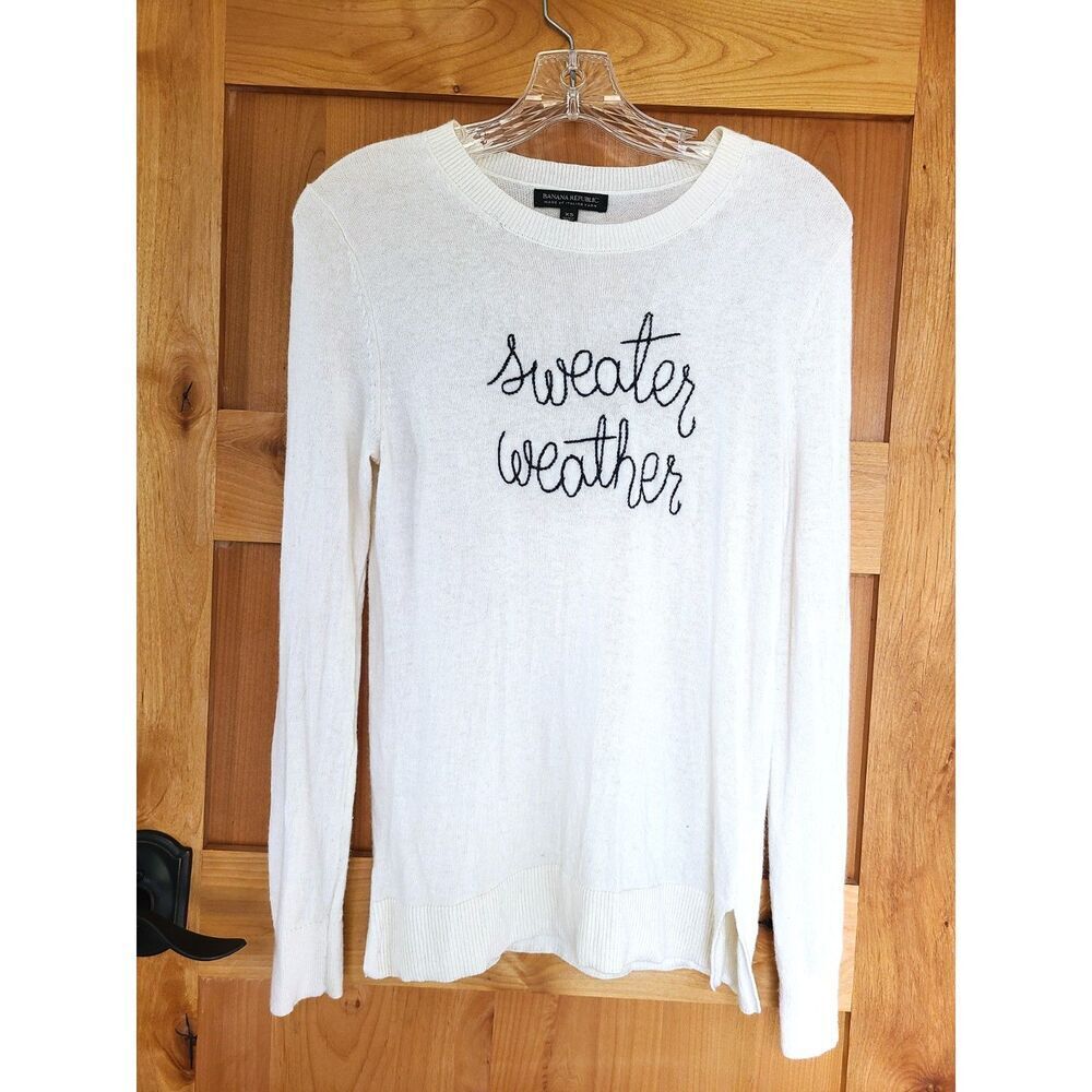 Banana Republic Merino Wool Cashmere‎ Blend XS Light Sweater Embroidered Minimal